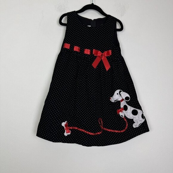 Bonnie Jean Black Polka Dot Dress With Dog Appliqué Girls Size 4T - Picture 1 of 4
